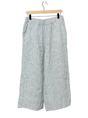 Eileen Fisher Striped 100% Organic Linen Crinkle Wide Leg Pants Size Small